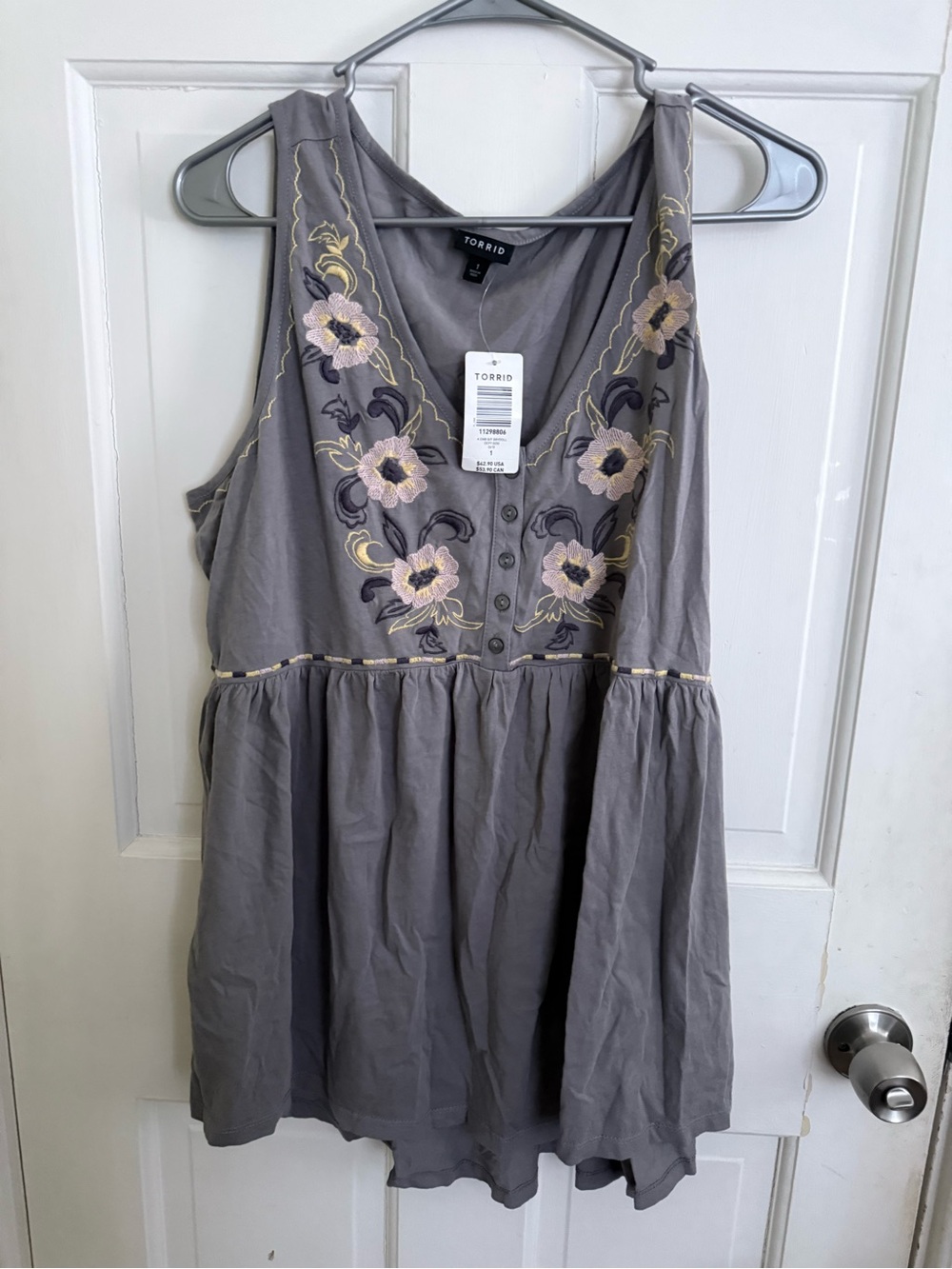 Torrid Gray Embroidered Floral Sleeveless Dress Tunic size 1